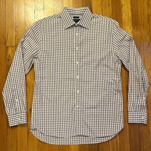 Jos. A. Bank Reserve Men's Tailored Fit Blue/Brown/White Gingham Dress Shirt Med